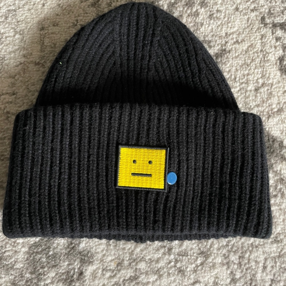 Acne Studios Pansy Face Patch Rib Wool Beanie